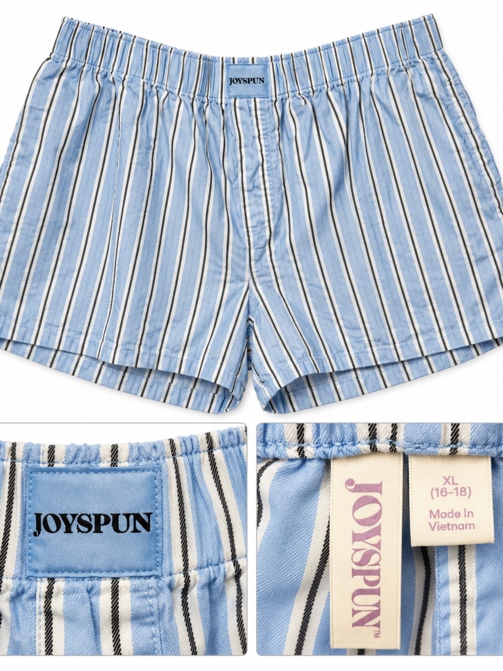 Joyspun Women’s Light Blue Striped Pajama Shorts